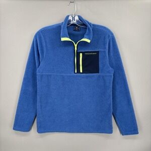 Vineyard Vines Jacket Mens Small Blue Fleece 1/4 Zip Pullover Trim Pocket Retro